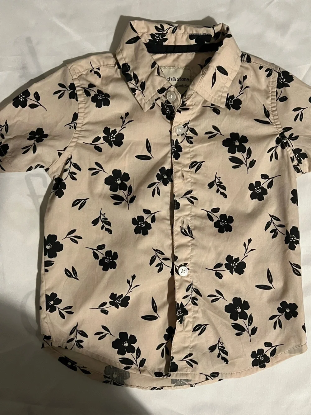 Stitch & Stone Cream Floral Button-Up Short Sleeve Shirt and Black Short Size 2T